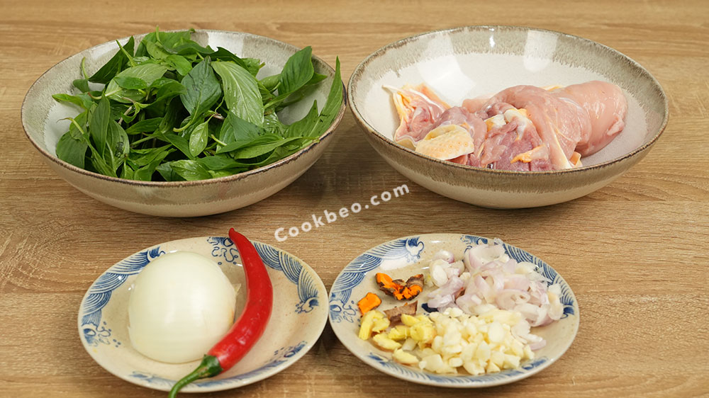 Nguyên liệu làm gà xào lá quế