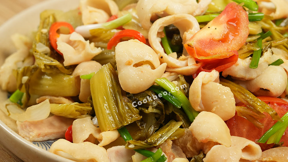 món lòng già xào dưa cải chua